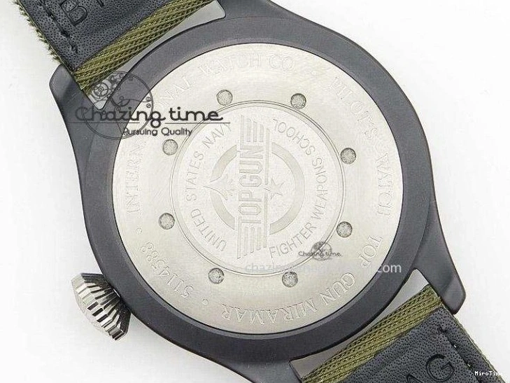 MIROTIME 0309 Big Pilot Top Gun Miramar PVD Plated Titanium on Green Nylon Strap A23J Refined 7398
